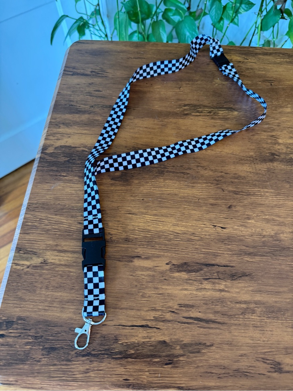 Checkerboard Black and White Lanyard